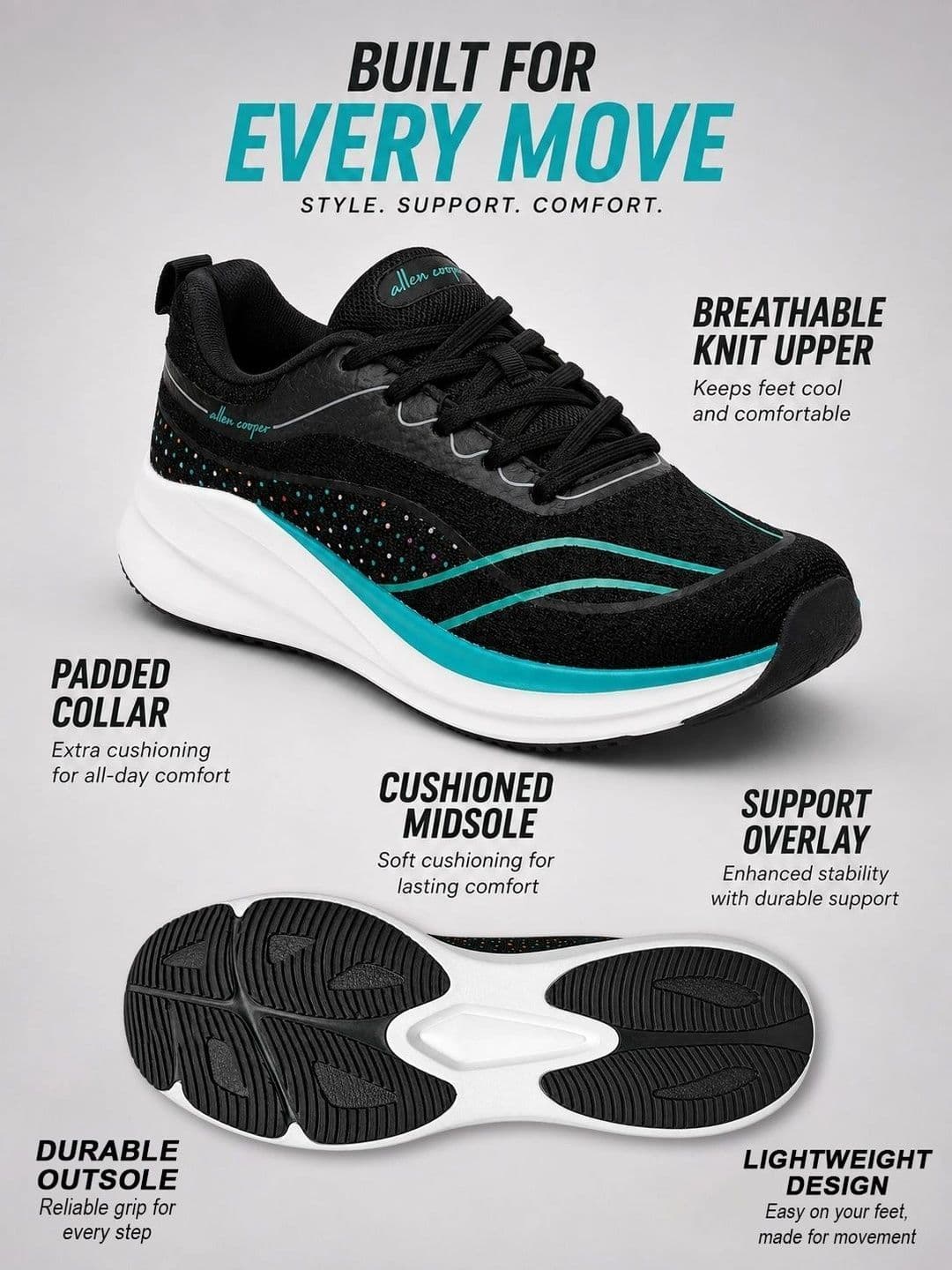 Allen Cooper Men Mesh Running Shoes thumbnail 4