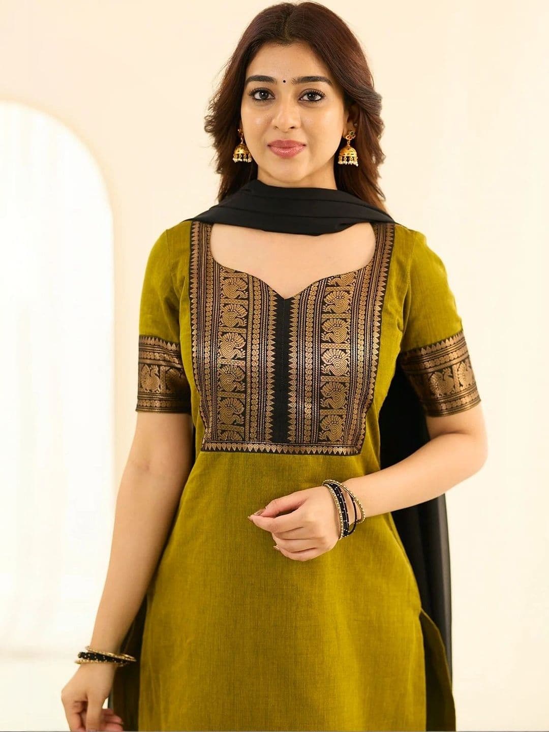 HERE&NOW Women Ethnic Motifs Regular Kurta With Dupatta thumbnail 6