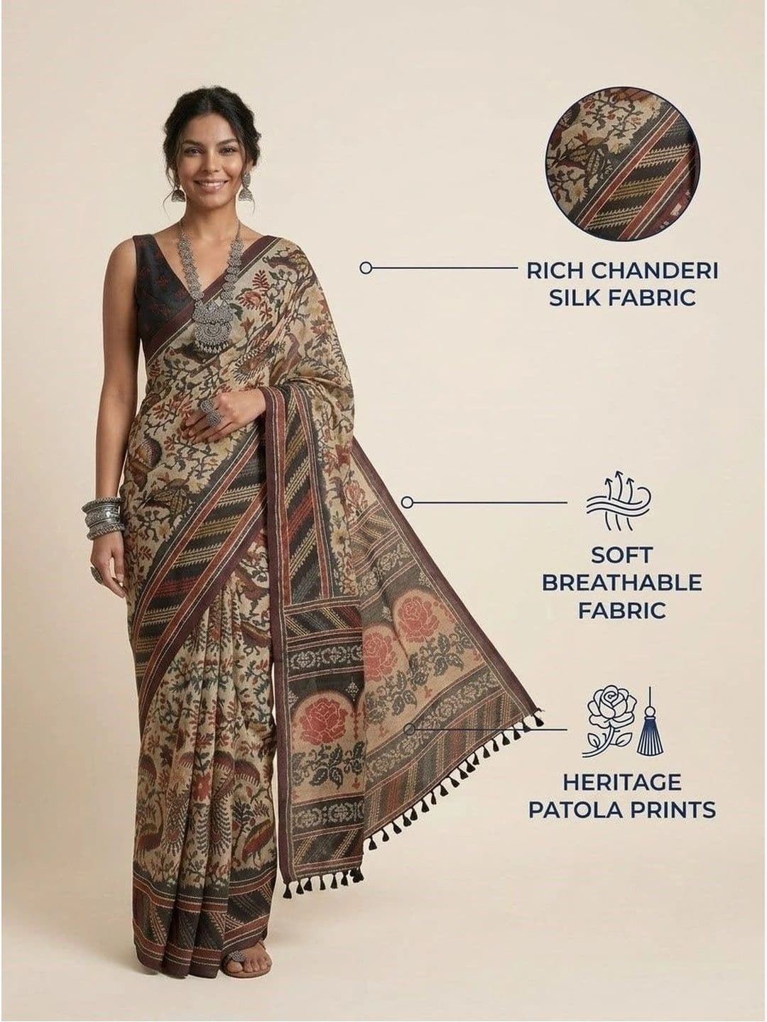 Anouk Floral Silk Blend Patola Saree thumbnail 6