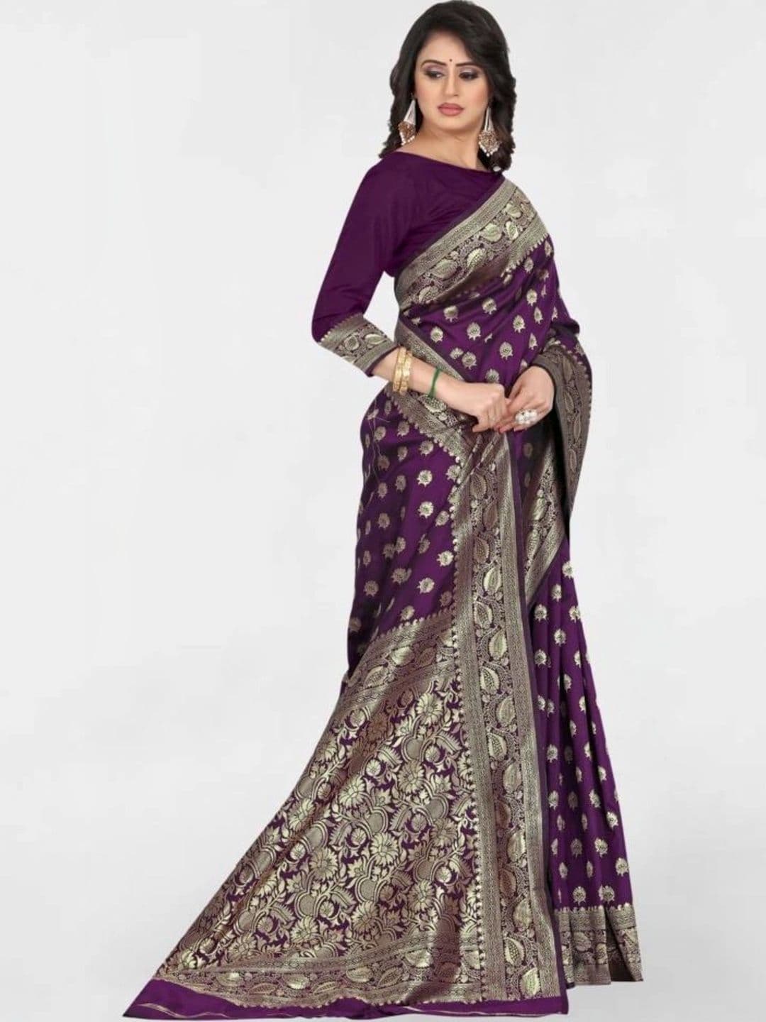 VS MALL Ethnic Motifs Zari Banarasi Saree thumbnail 4