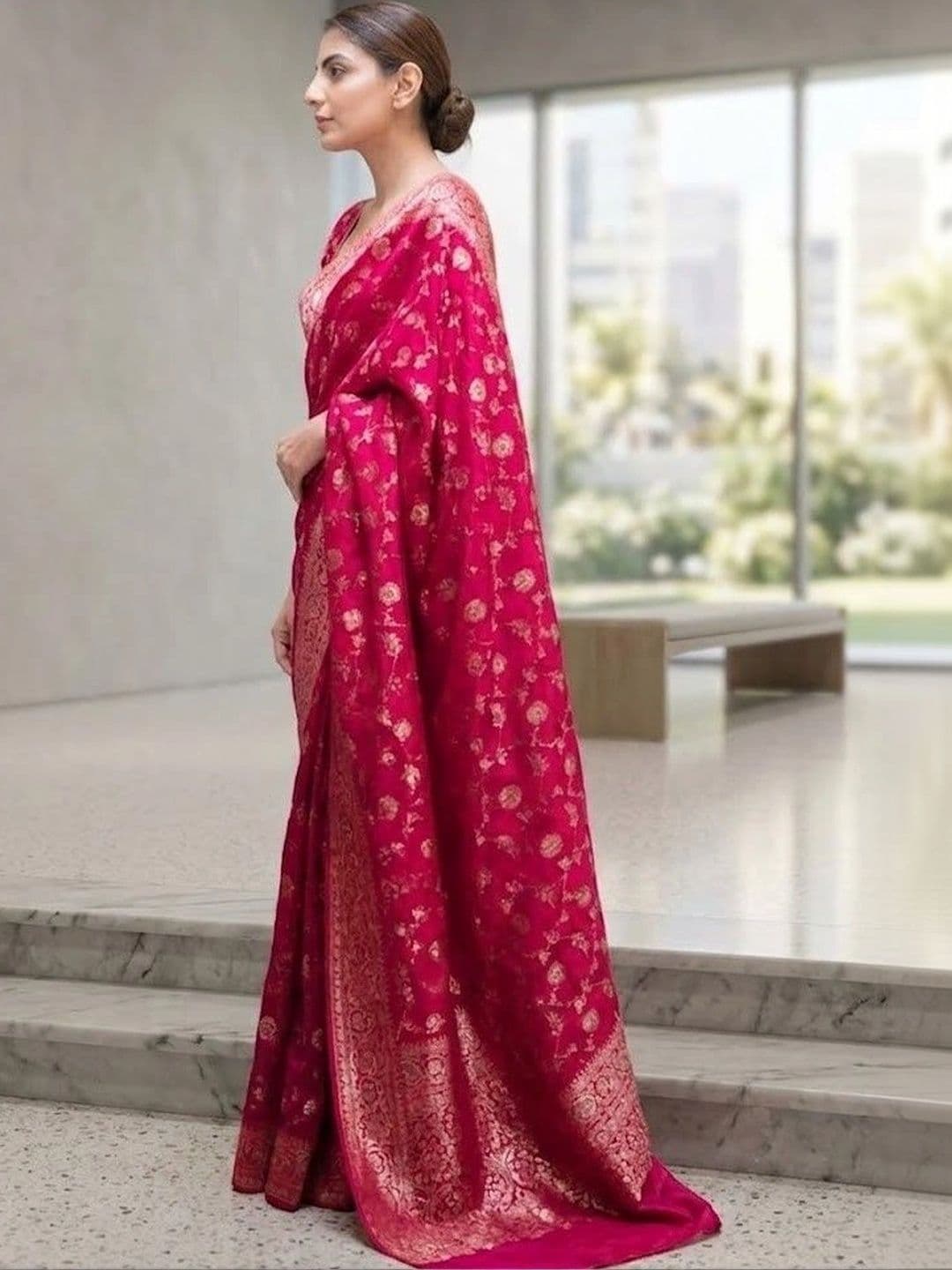 Okom Woven Design Zari Art Silk Banarasi Saree thumbnail 2