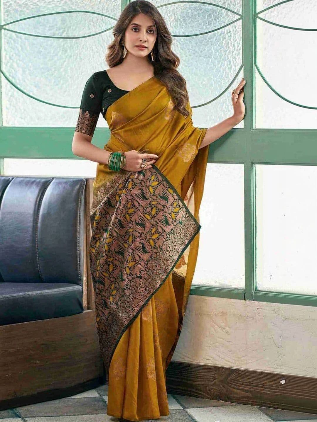 VelvetHue Woven Design Zari Art Silk Banarasi Saree thumbnail 2