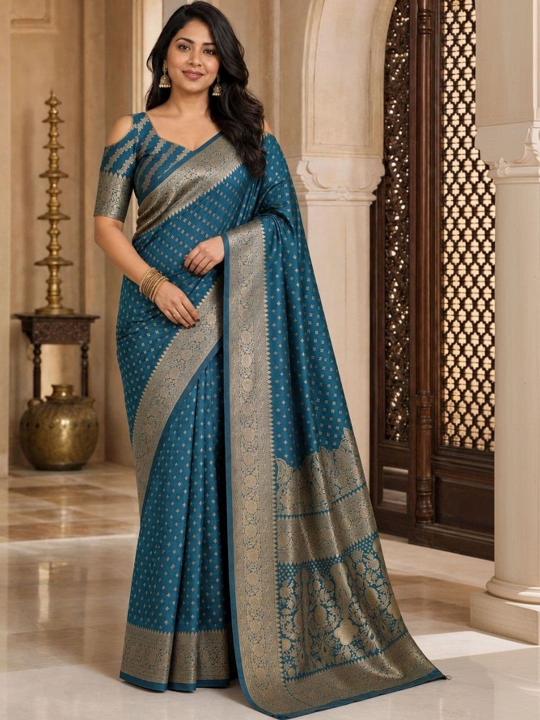 IKSHARA Zari Art Silk Banarasi Saree thumbnail 2