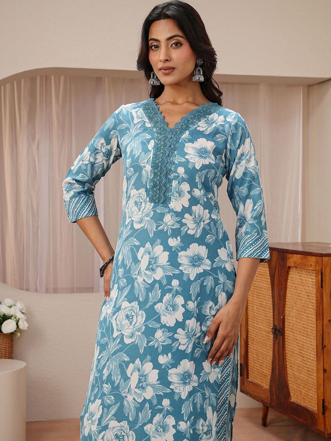 Gerua By Libas Libas Blue Floral Printed Straight Suit Set thumbnail 6