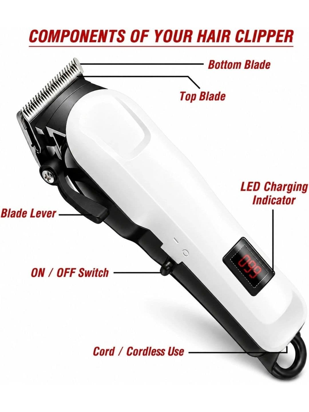 VTHIN Pro-Cut Cordless Hair Clipper with LED Digital Display thumbnail 5
