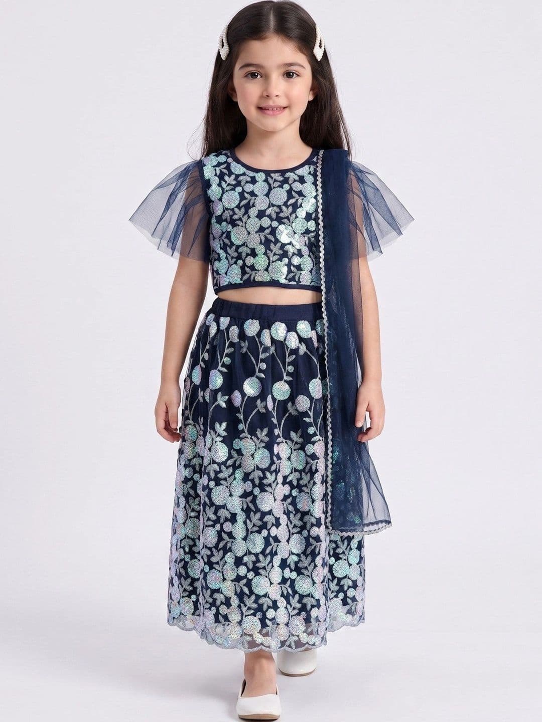 YK Girls Embellished Sequinned Ready to Wear Lehenga & Blouse With Dupatta thumbnail 3