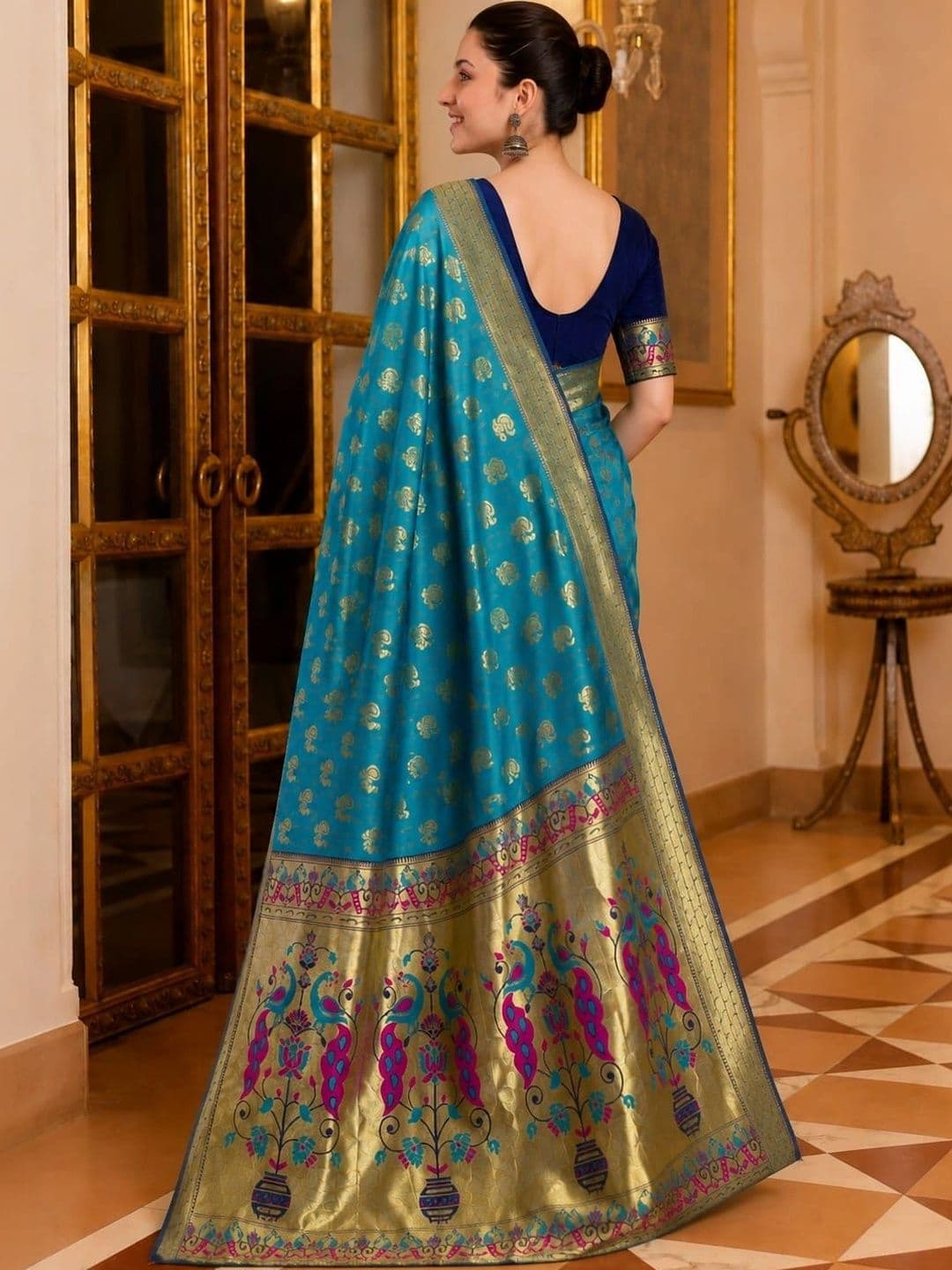 Veera Collection Paisley Zari Art Silk Designer Banarasi Saree thumbnail 4