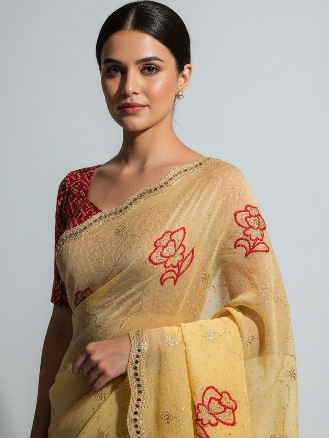 SmileyFashion Floral Poly Georgette Saree thumbnail 5