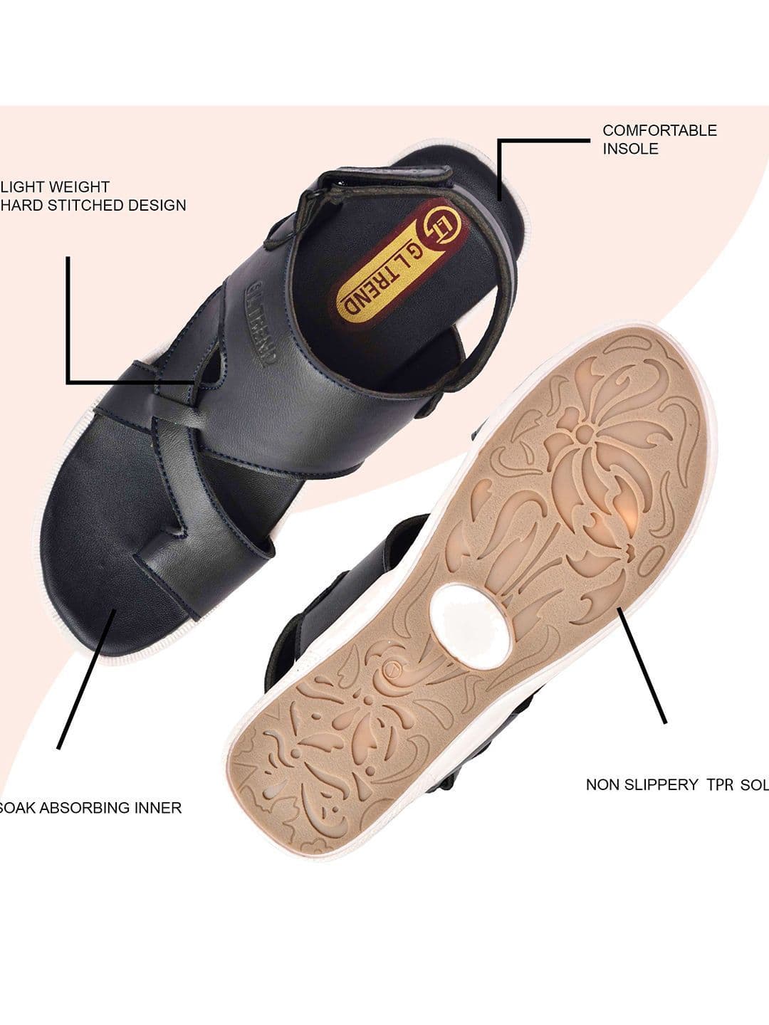 G L Trend Men Blue Solid Casual Comfort Sandals with Cross-Strap Design thumbnail 5