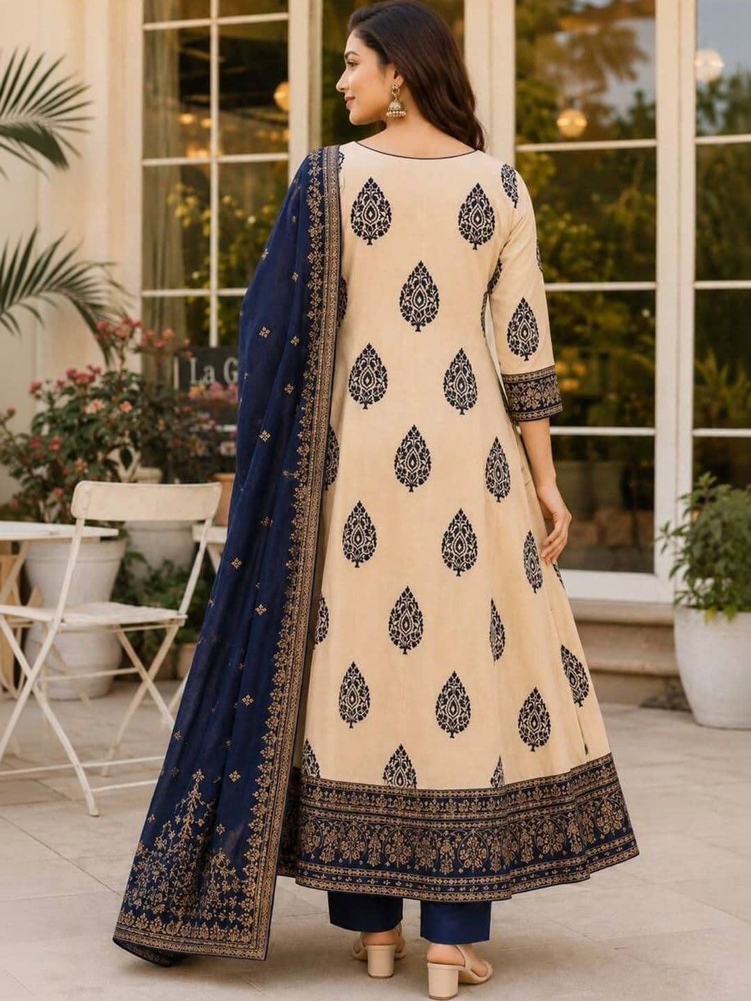KALINI Women Ethnic Motifs Printed Regular Pure Cotton Kurta with Trousers & With Dupatta thumbnail 3