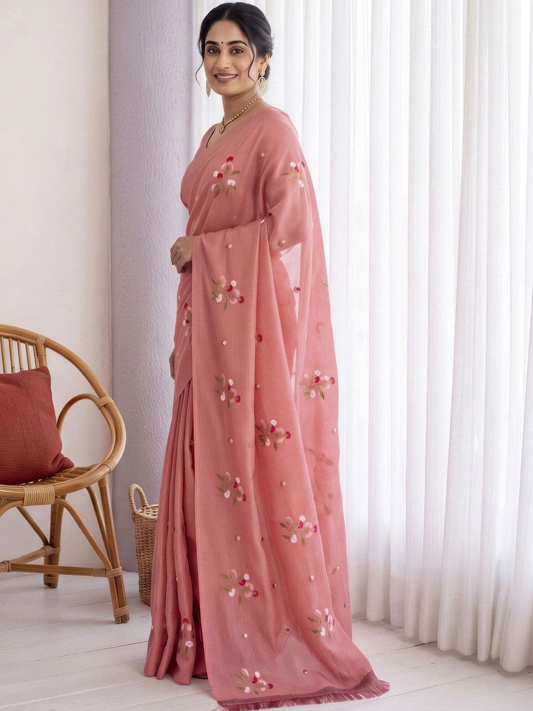Anouk Floral Embroidered Designer Saree thumbnail 7