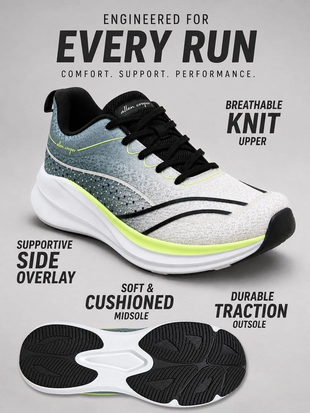Allen Cooper Men Mesh Running Non-Marking Shoes thumbnail 6