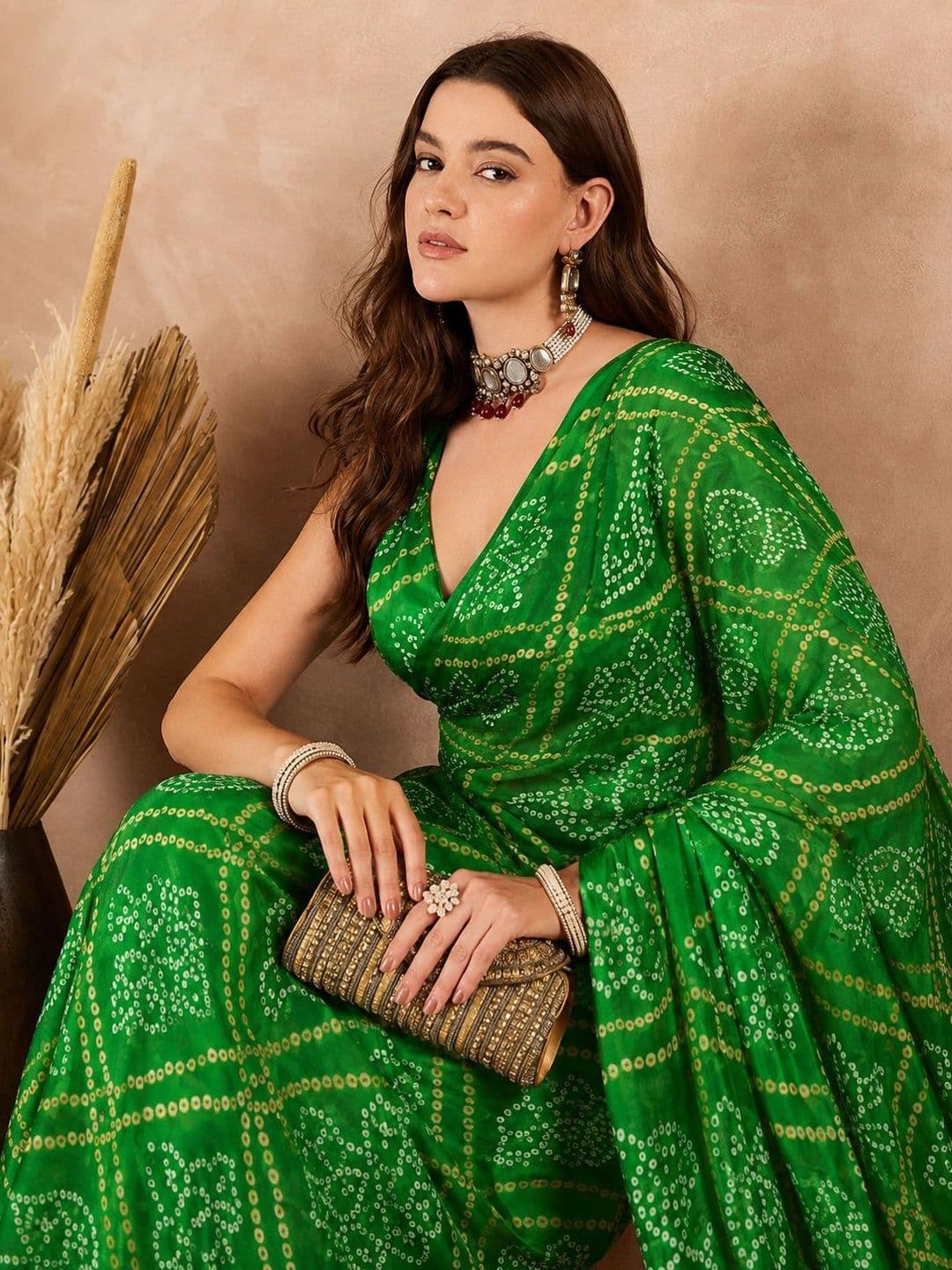 SANJANA  SILK SANJANA SILK Bandhani Pure Georgette Saree thumbnail 3