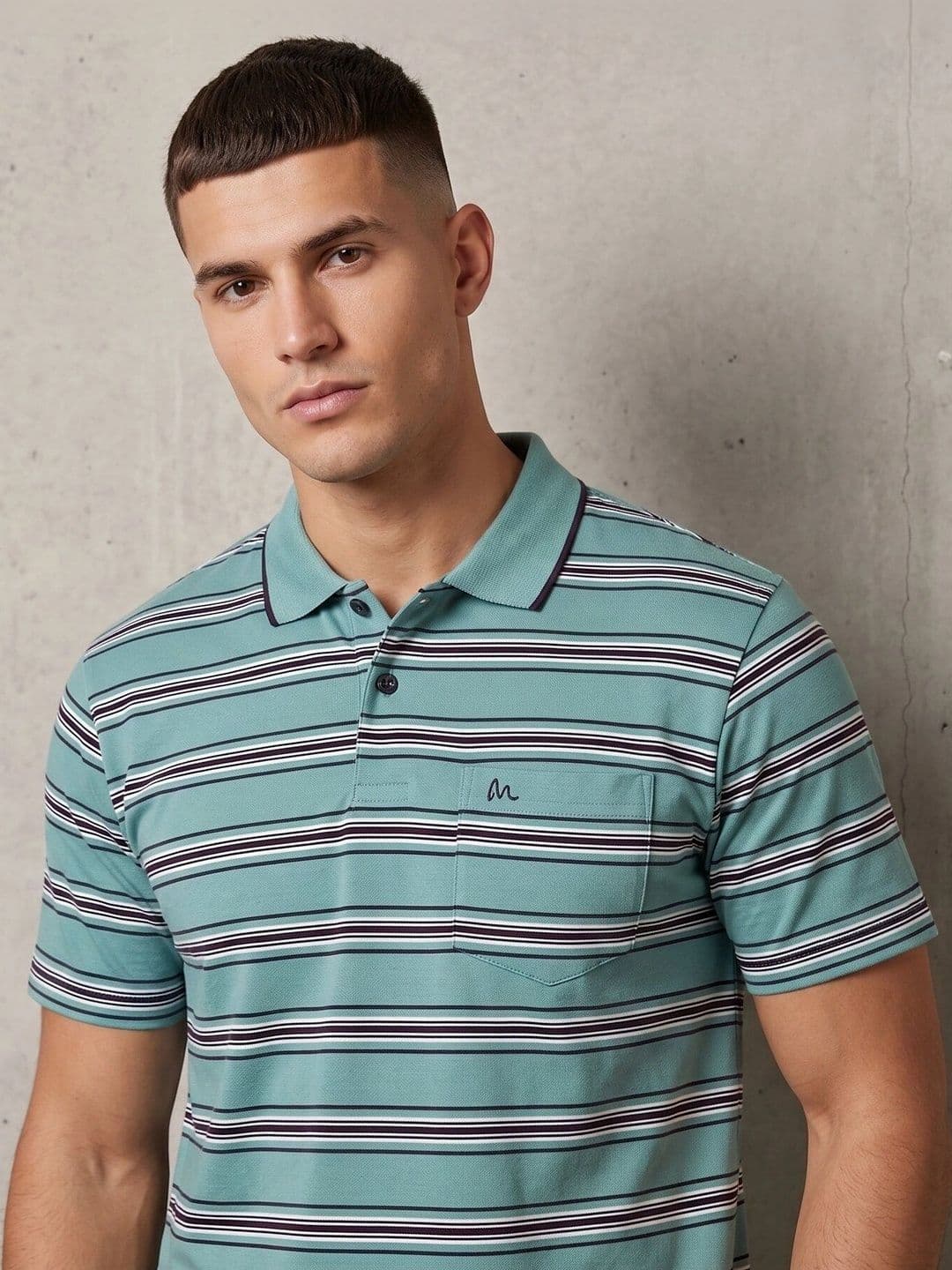 MALER Men Striped Polo Collar Pockets T-shirt - view 1