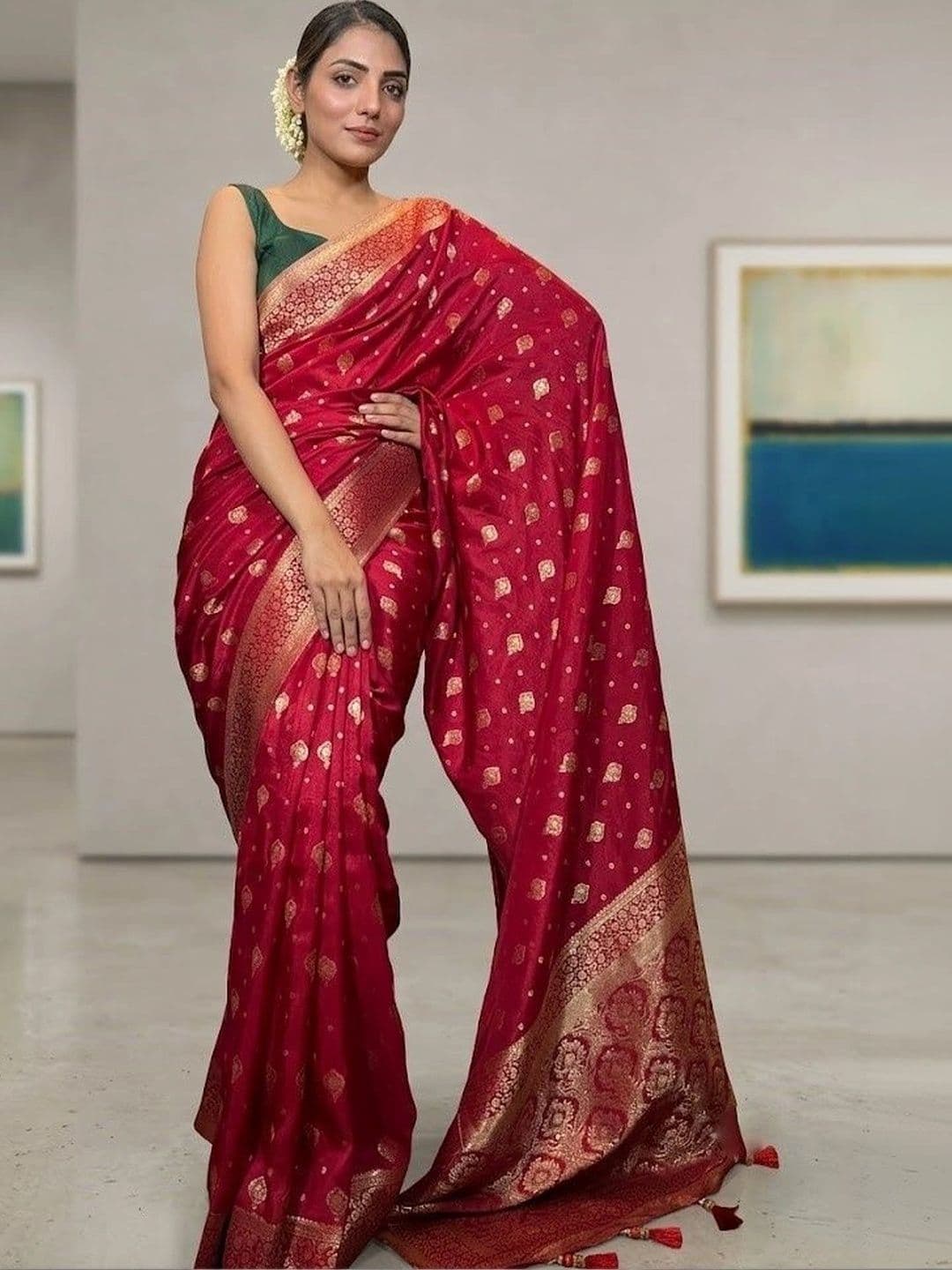 VelvetHue Woven Design Zari Art Silk Banarasi Saree - view 1