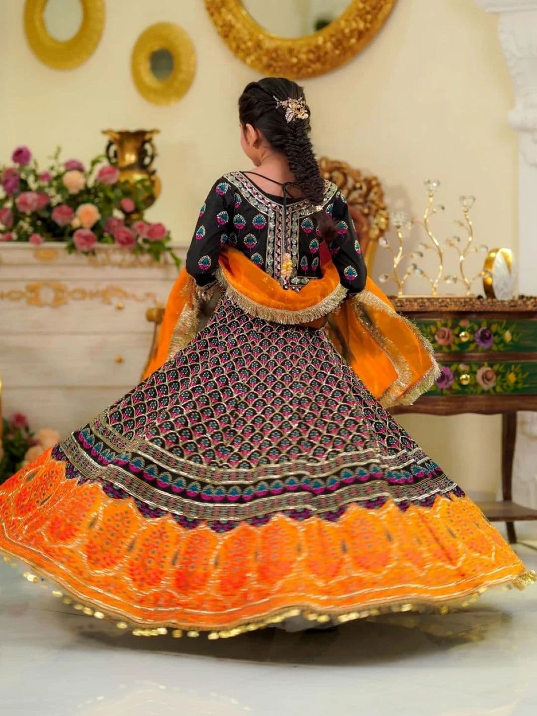 NKV Girls Embroidered Ready to Wear Lehenga & Blouse With Dupatta thumbnail 4