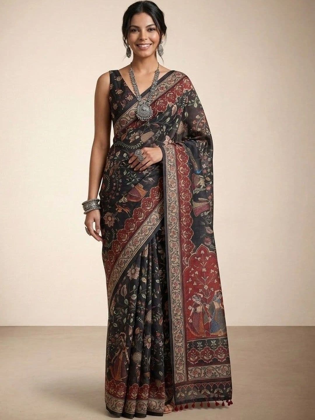 Anouk Kalamkari Silk Blend Saree - view 1