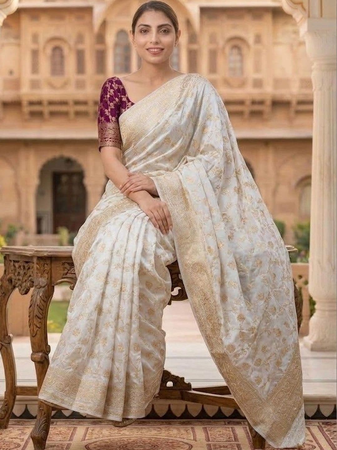 SHRIADINATH Woven Design Zari Art Silk Banarasi Saree thumbnail 3