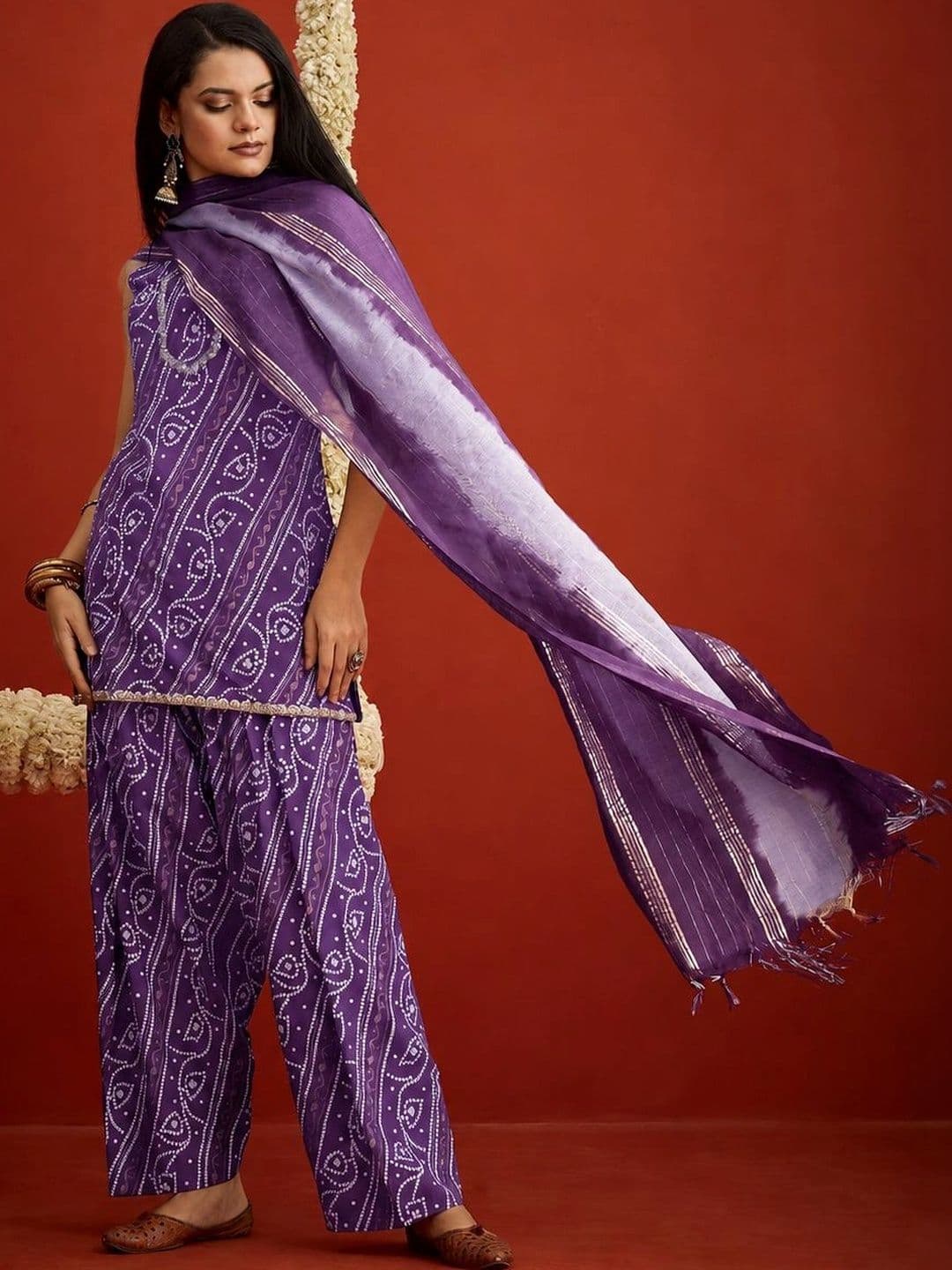 Stylum Women Bandhani Printed Regular Thread Work Kurta with Palazzos & With Dupatta thumbnail 7