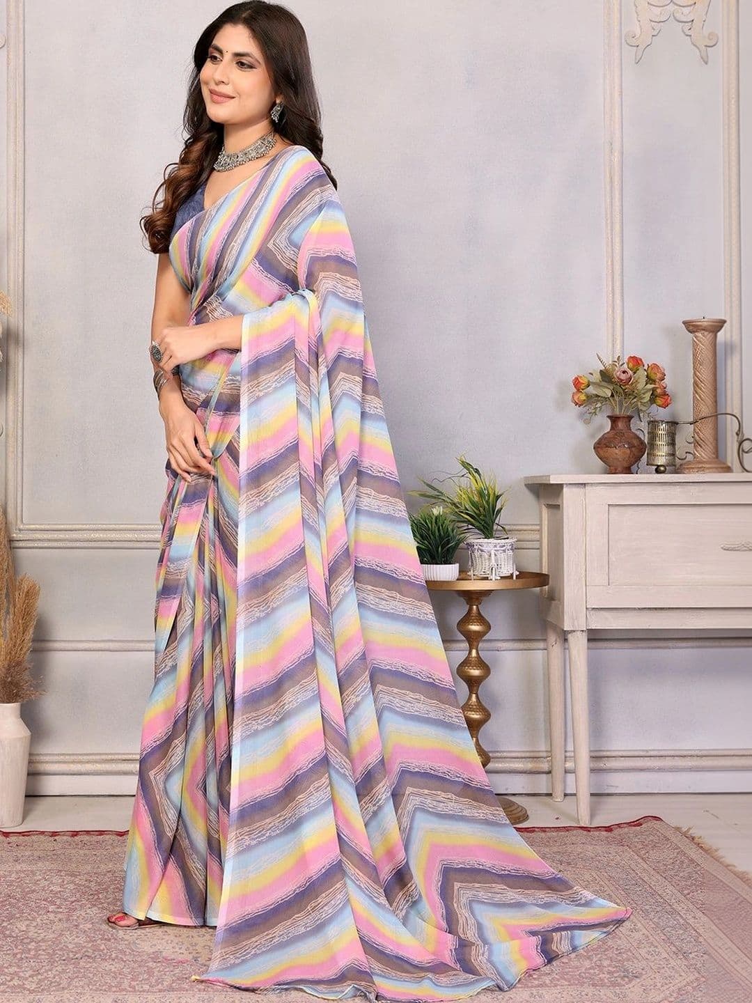 SZN Ombre Poly Georgette Designer Saree thumbnail 2