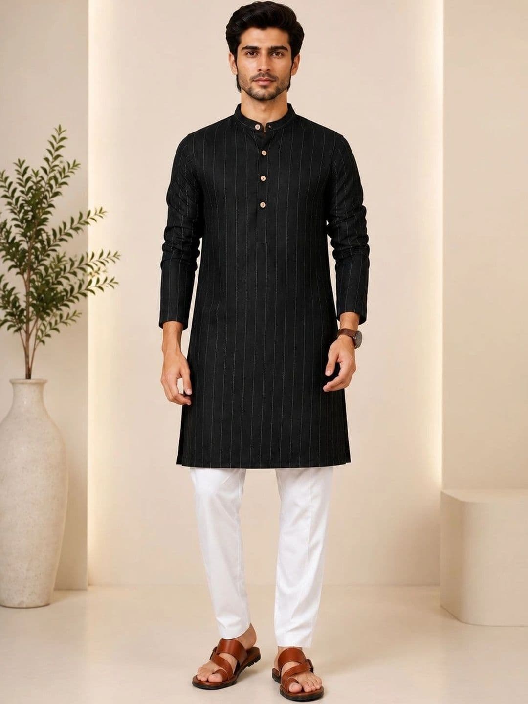 ORIFAB Men Striped Kurta - view 1