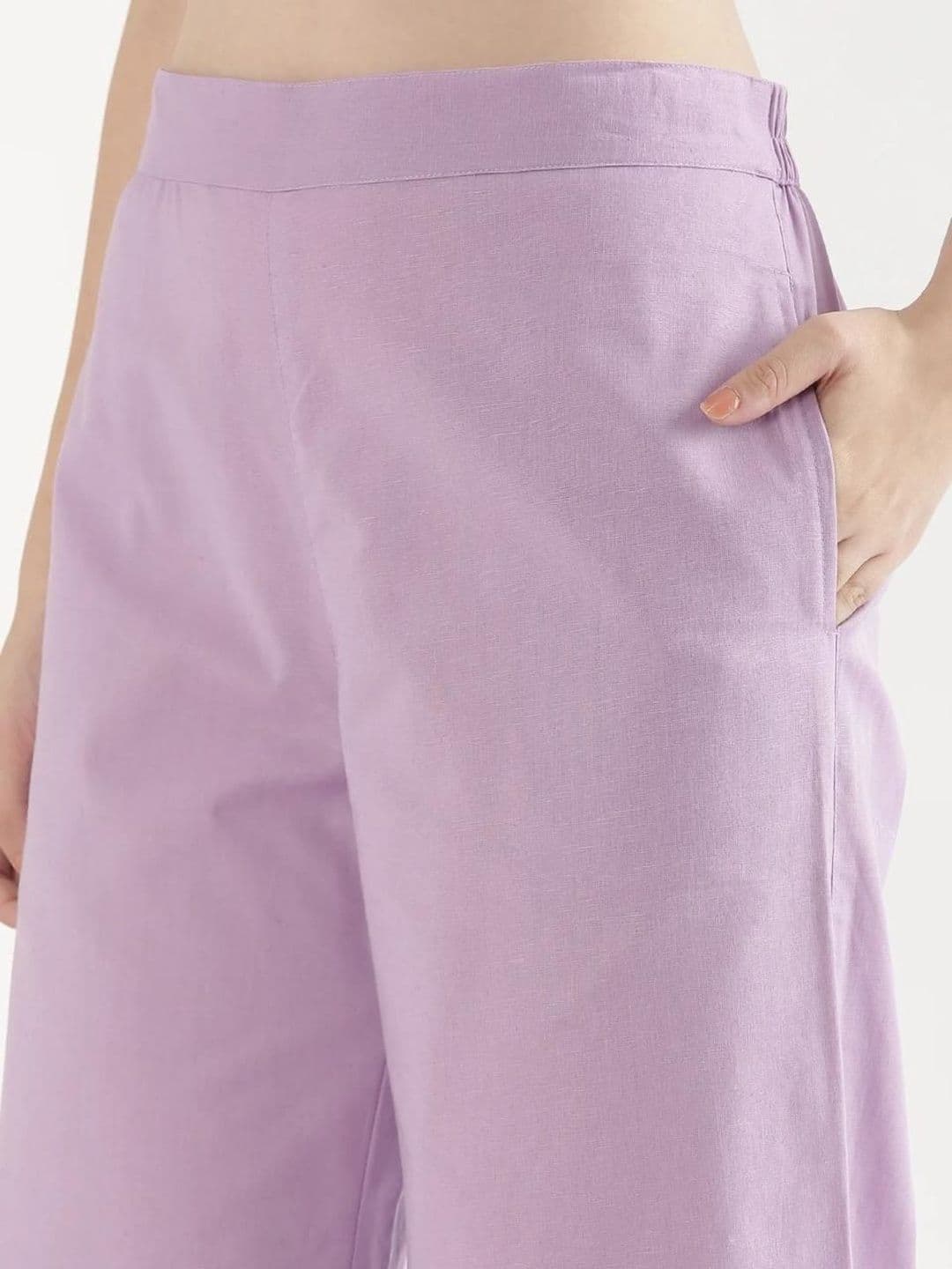 AMIRAS INDIAN ETHNIC WEAR Women Lilac Mid-Rise Cotton Comfort Straight Fit Pocket Trousers thumbnail 2