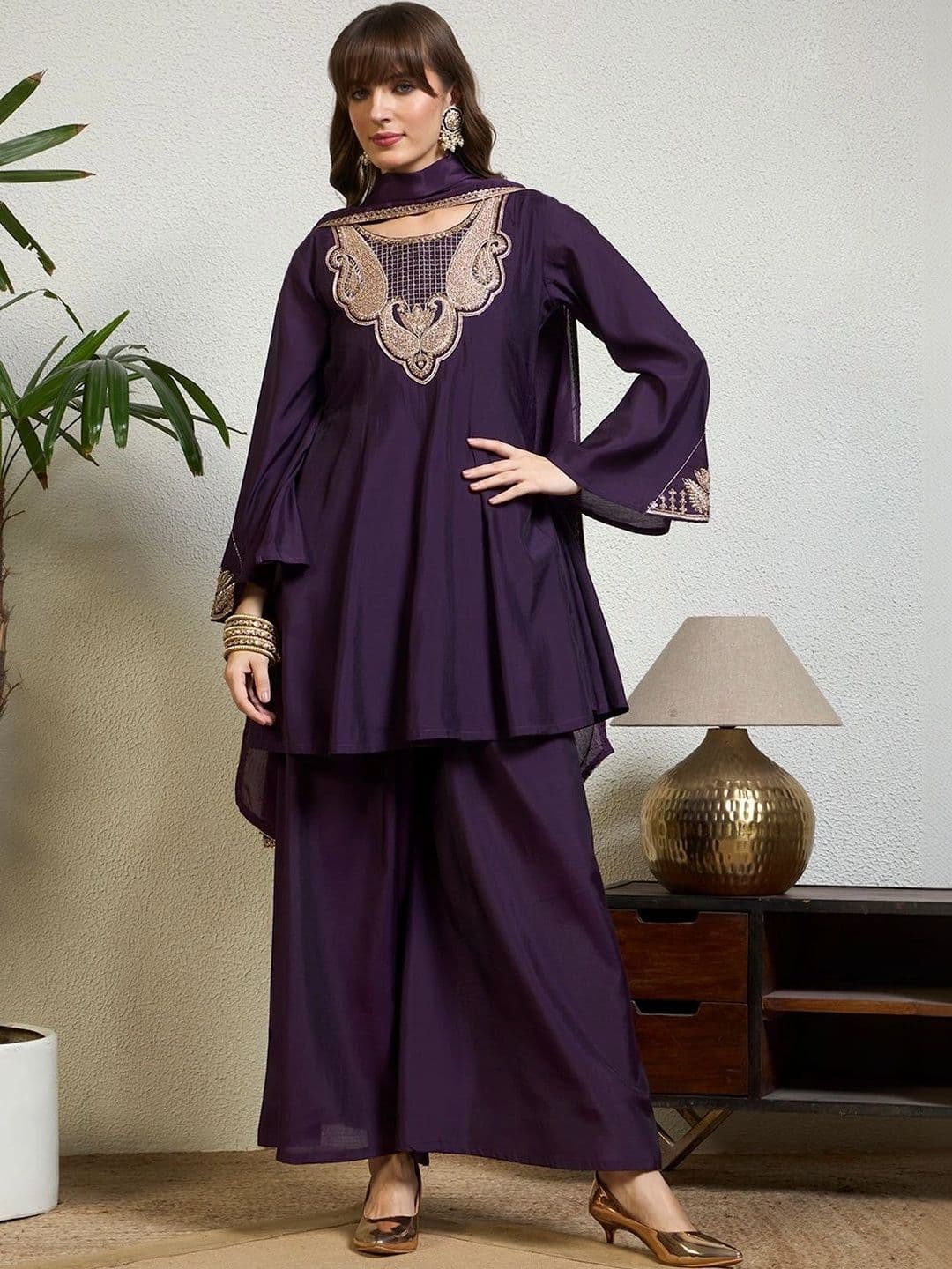 Honky Tonky Women Ethnic Motifs Embroidered Regular Kurta with Palazzos & With Dupatta thumbnail 7