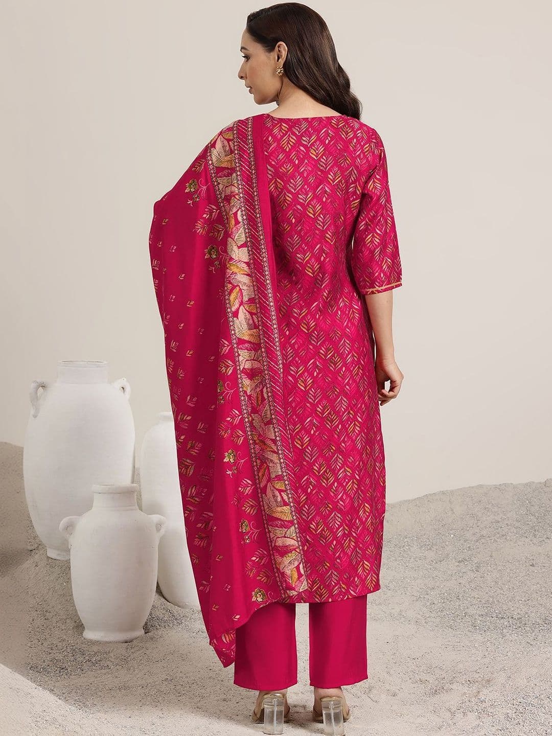 Libas Women Ethnic Motifs Printed Regular Mirror Work Kurta with Trousers & With Dupatta thumbnail 6