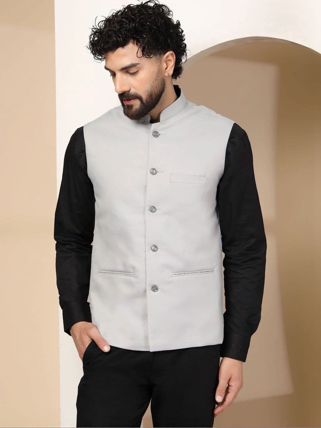 Vastraa Fusion Men Pure Cotton Mandarin Collar Nehru Jackets - view 1