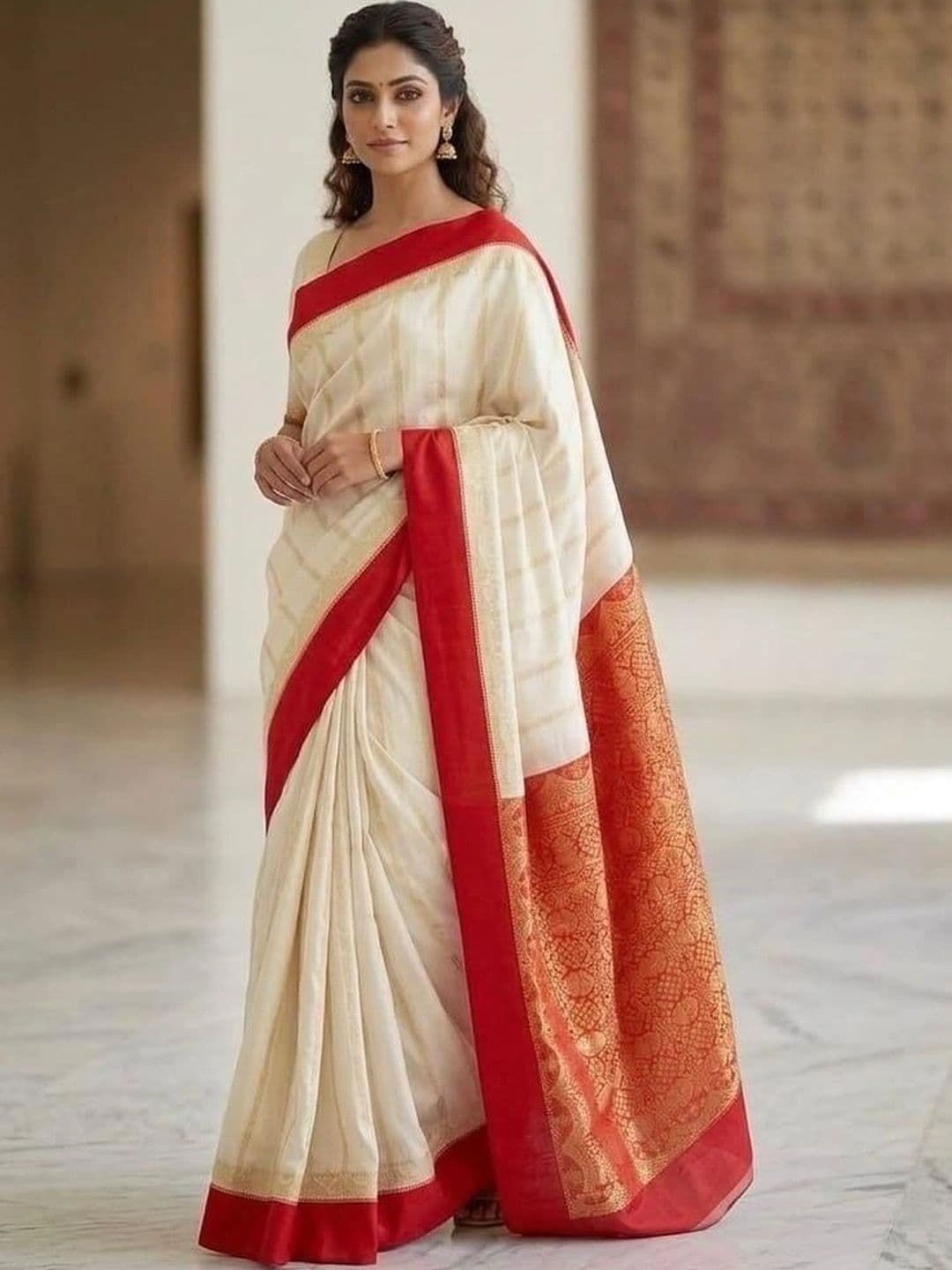 SILK HERITAGE Striped Zari Art Silk Saree thumbnail 3