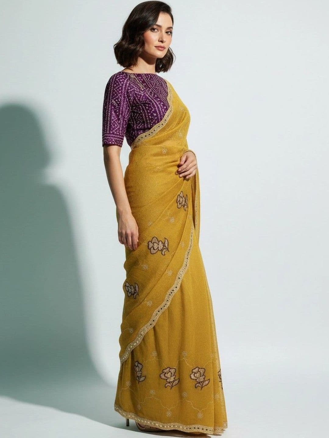 SmileyFashion Floral Poly Georgette Saree thumbnail 5