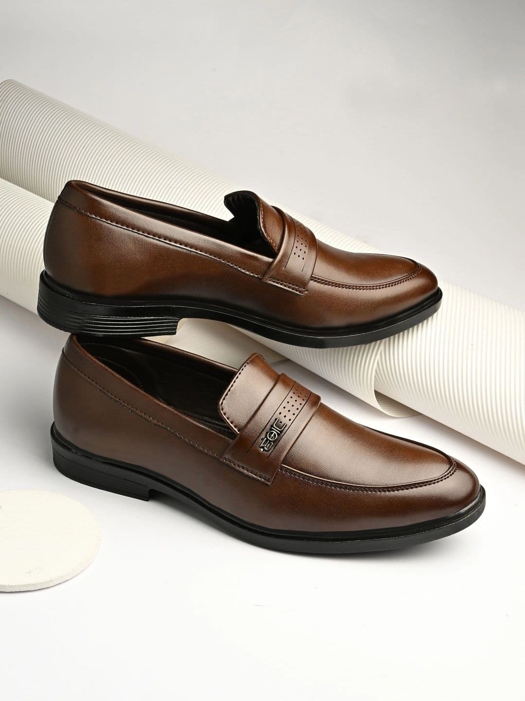 Azzaro Black Synthetic Leather Round Toe Slip-On Formal Loafers - view 1