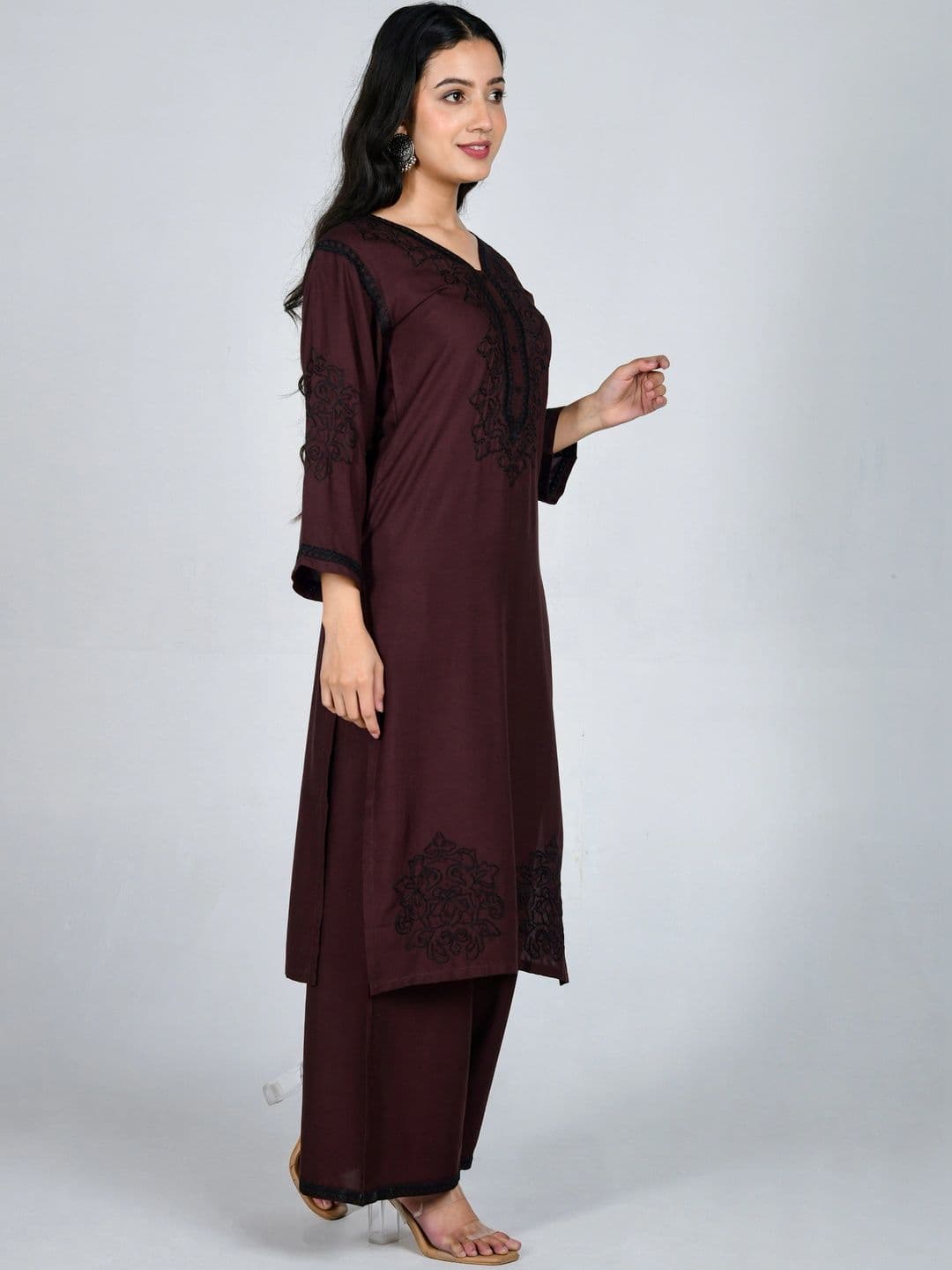 YOJINI Women Ethnic Motifs Embroidered Regular Thread Work Kurta with Palazzos thumbnail 4