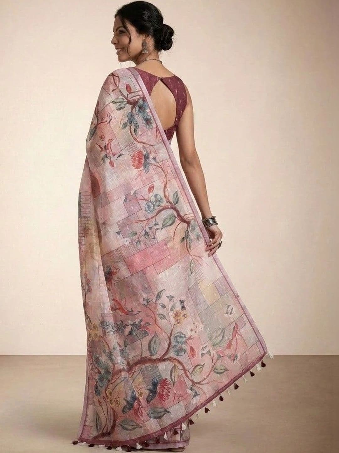 Anouk Linen Blend Saree thumbnail 2
