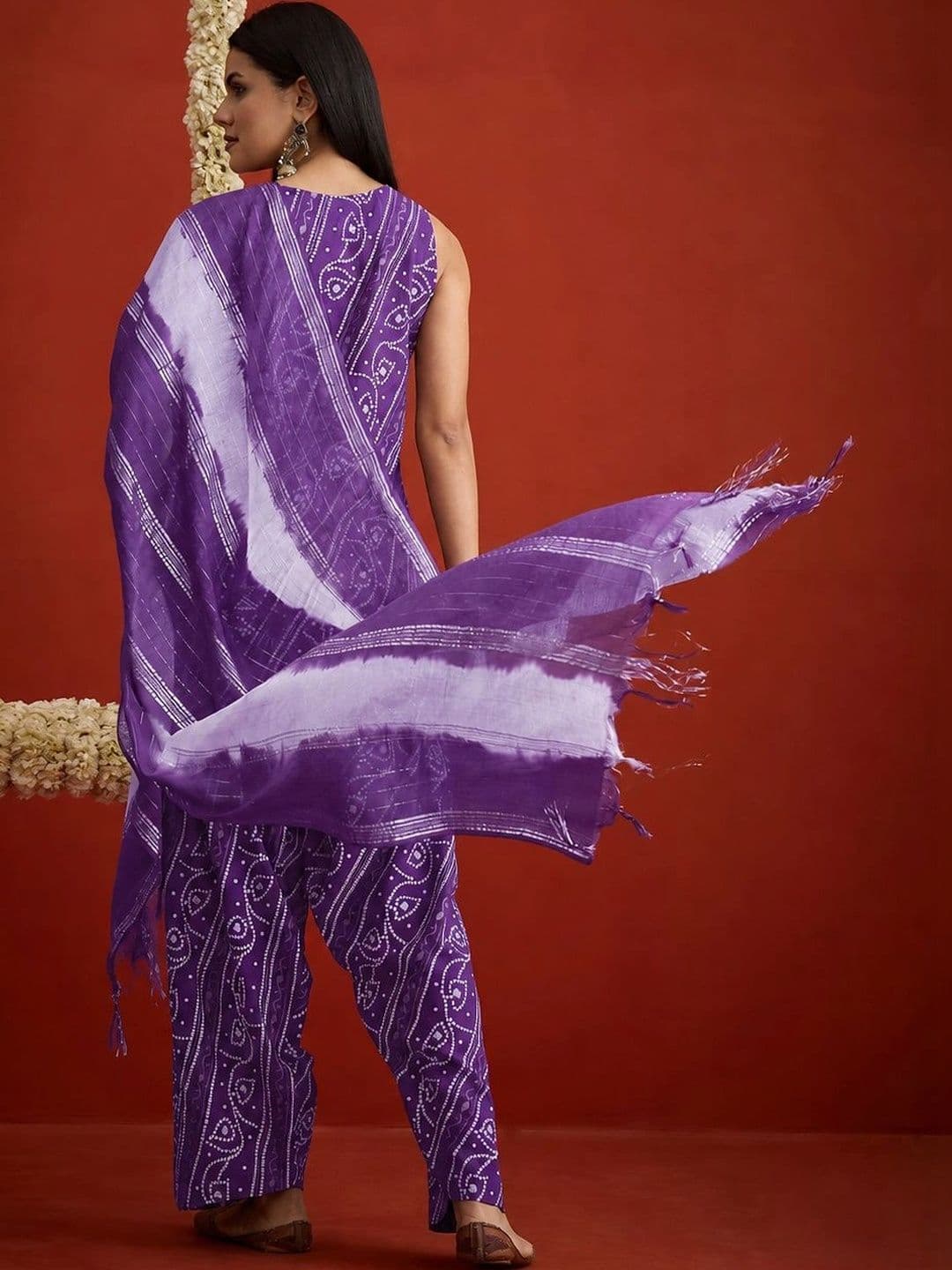 Stylum Women Bandhani Printed Regular Thread Work Kurta with Palazzos & With Dupatta thumbnail 5