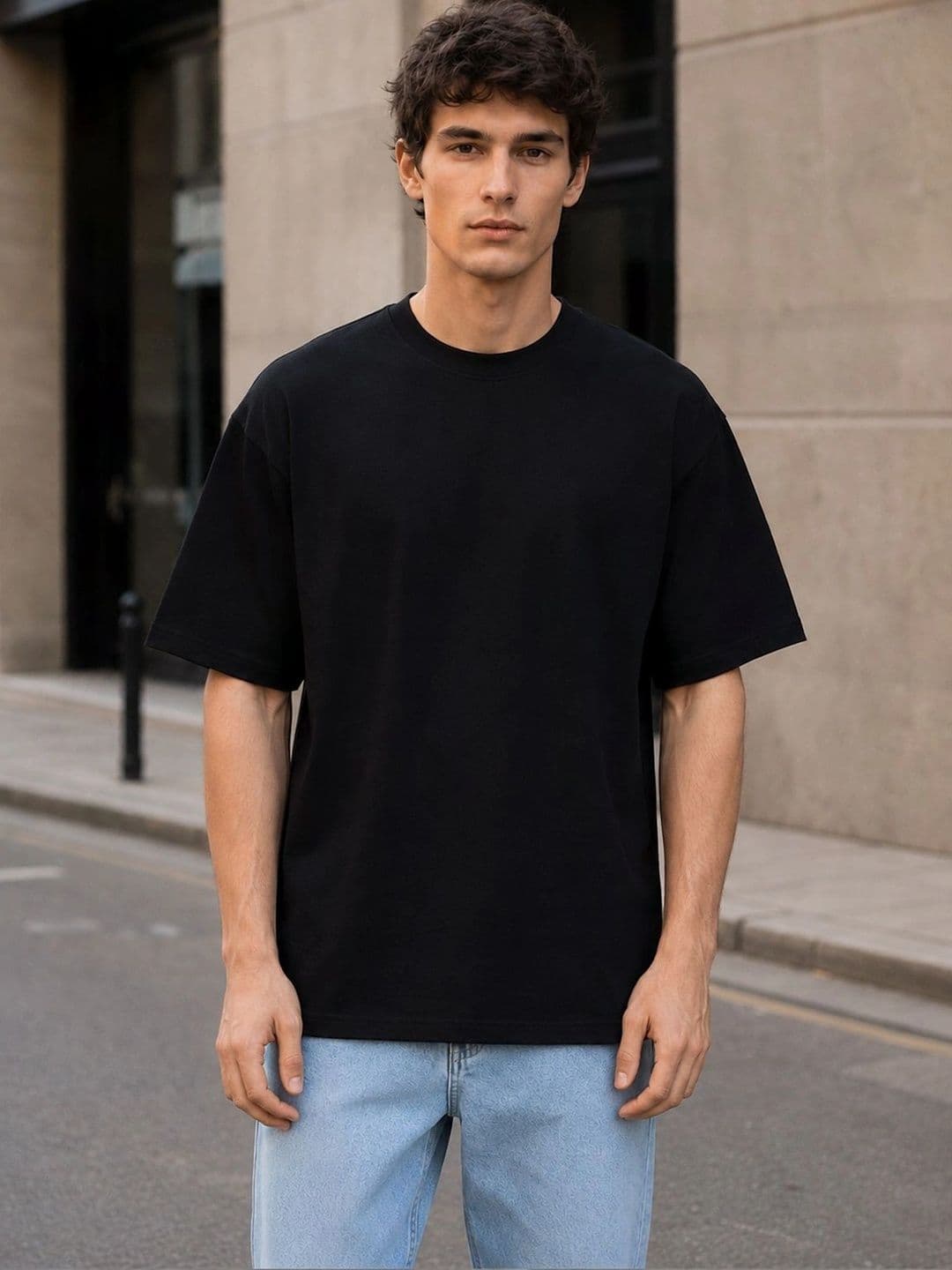 HERE&NOW Men Round Neck Solid T-shirt Black thumbnail 6