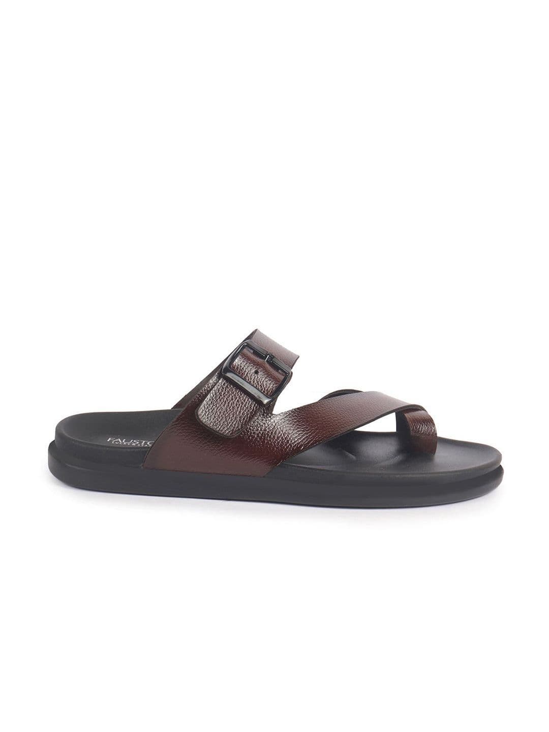 FAUSTO Men PU Comfort Brown  Toe Ring Kolhapuri Sandals thumbnail 7