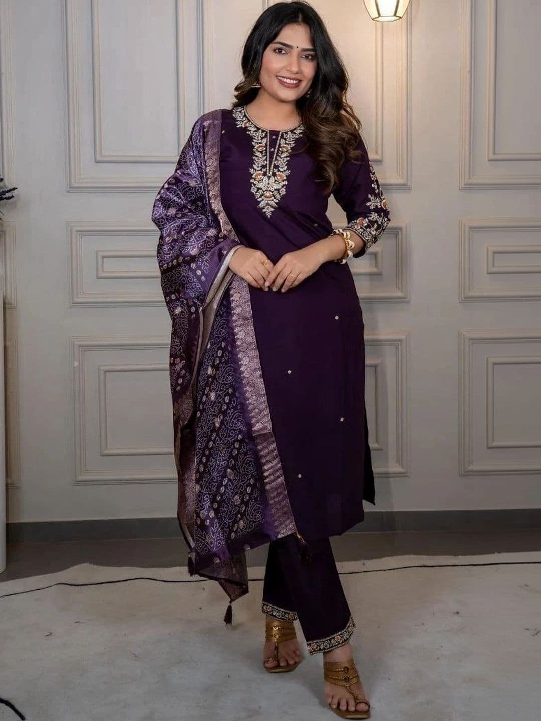 Rasikta Women Ethnic Motifs Embroidered Regular Thread Work Kurta with Trousers & With Dupatta - view 1