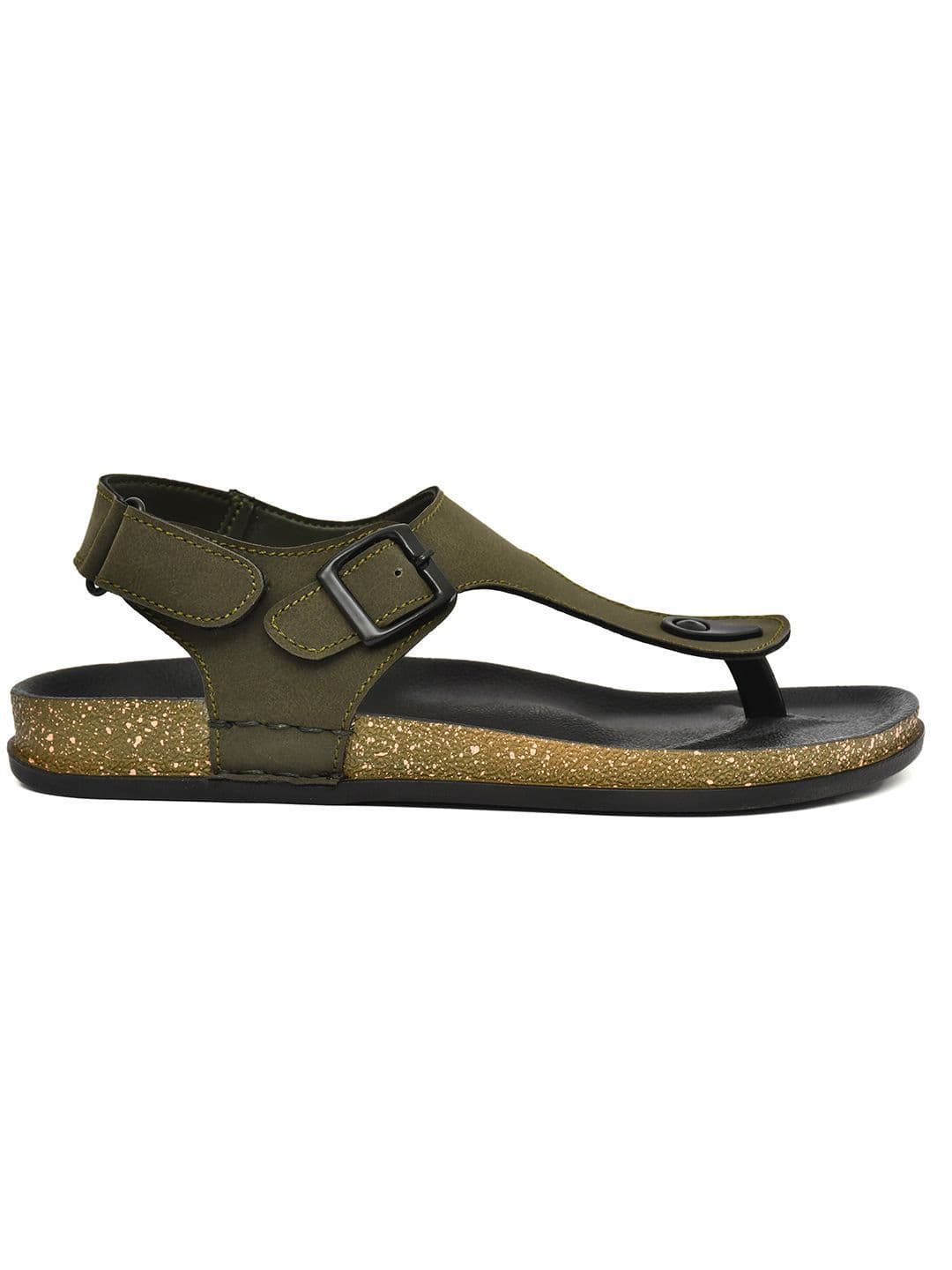 G L Trend Men Casual Iightweight Olive T Strap Velcro Sandals thumbnail 7