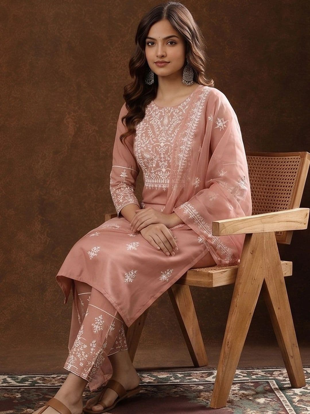 Anouk Women Ethnic Motifs Embroidered Regular Thread Work Pure Cotton Kurta with Trousers & With Dupatta thumbnail 7