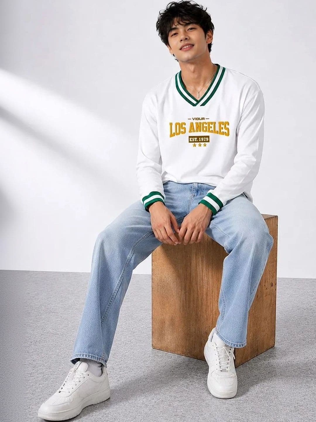 SZN Men Typography Printed V-Neck T-shirt thumbnail 4