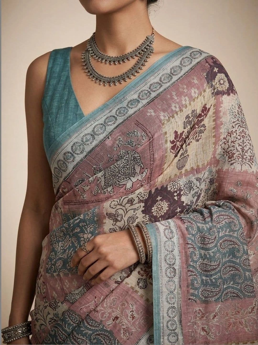 Anouk Pure Linen Ikat Saree thumbnail 3