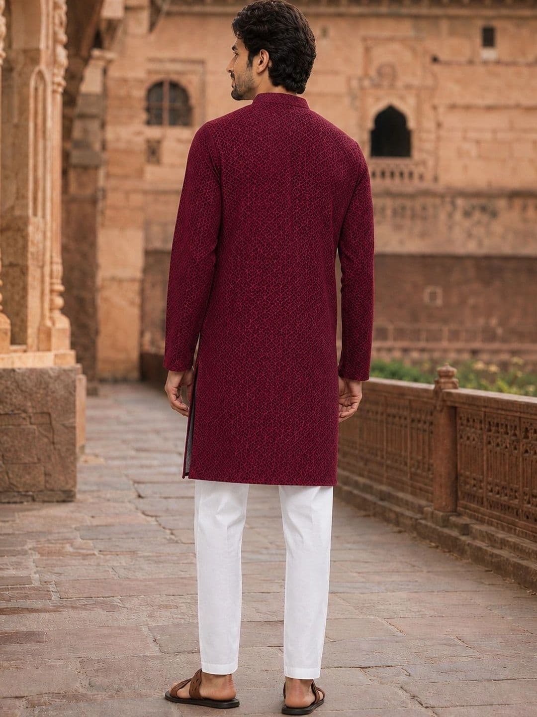See Designs Geometric Embroidered Mandarin Collar Chikankari Straight Kurta thumbnail 4