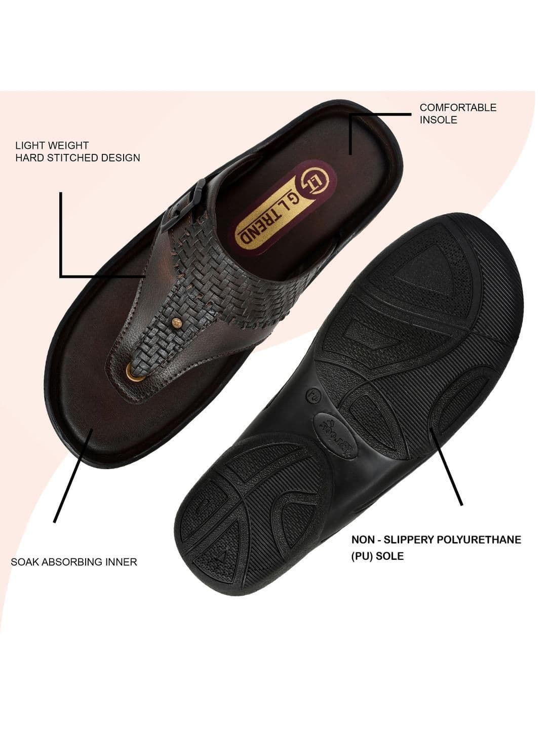 G L Trend Men's Brown Textured Comfort Thong Sandals with Adjustable Strap thumbnail 2