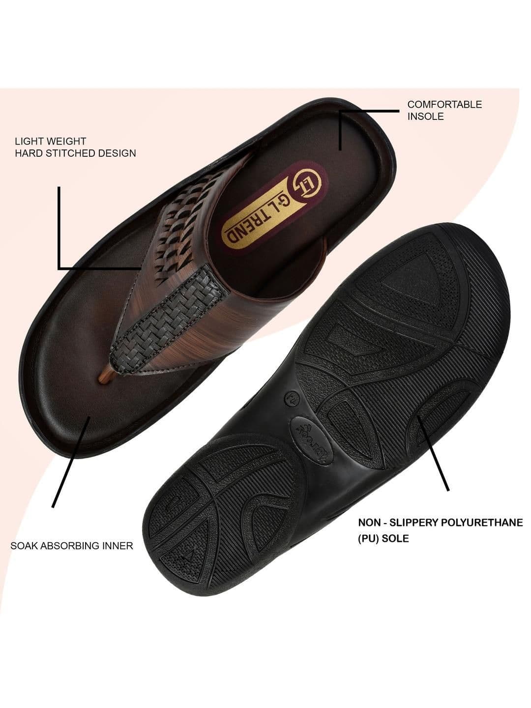 G L Trend Men's Brown Textured Comfort Thong Sandals with Adjustable Strap thumbnail 5