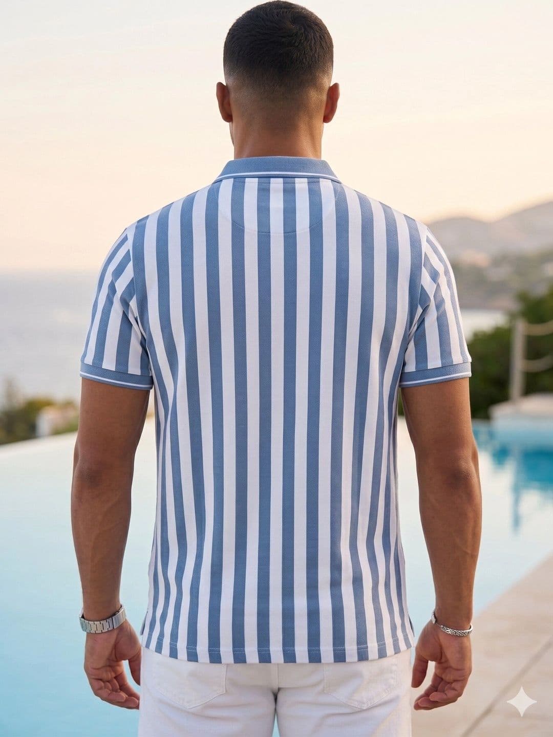 MALER Men Striped Polo Collar Pockets T-shirt thumbnail 2