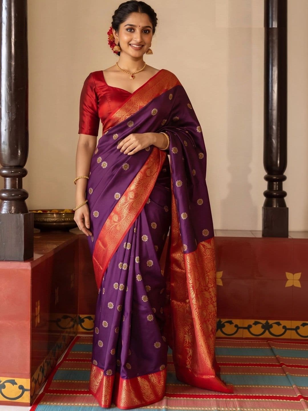 VILLE FASHION Woven Design Zari Art Silk Kanjeevaram Saree - view 1