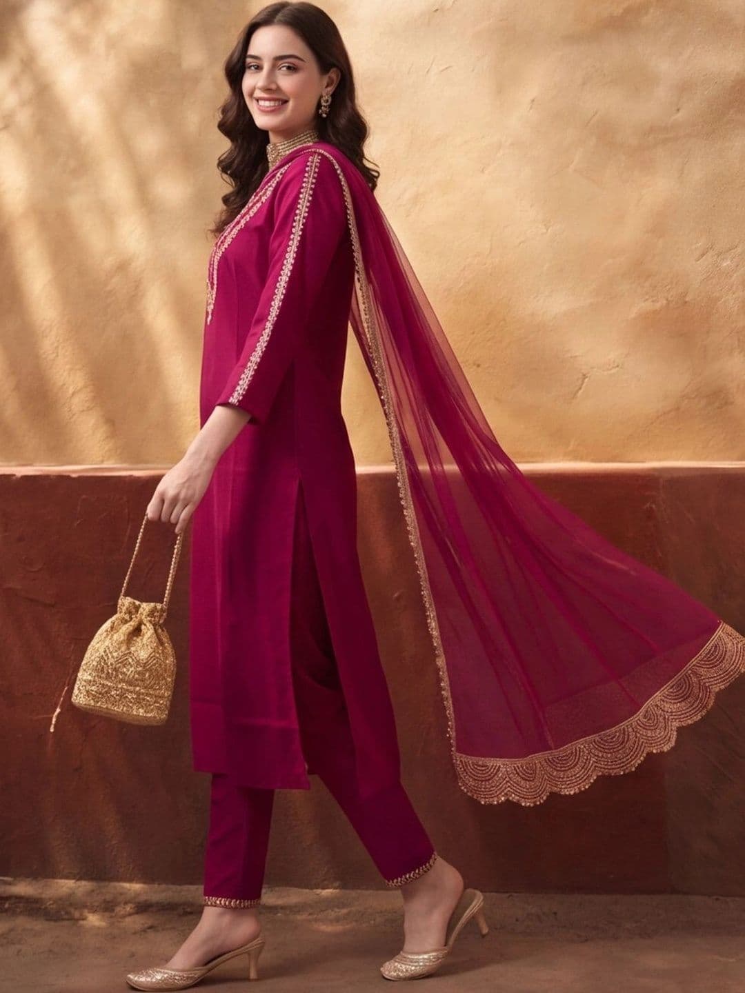 Jaipur Kurti Women Ethnic Motifs Embroidered Regular Thread Work Kurta with Trousers & With Dupatta thumbnail 6