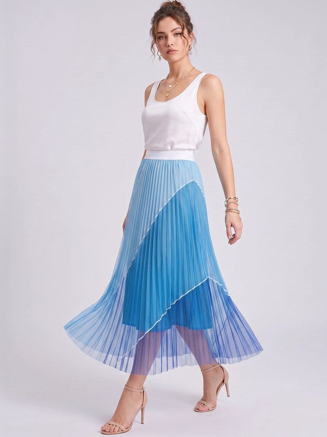 Suo Women Colourblocked Maxi Flared Skirt thumbnail 4