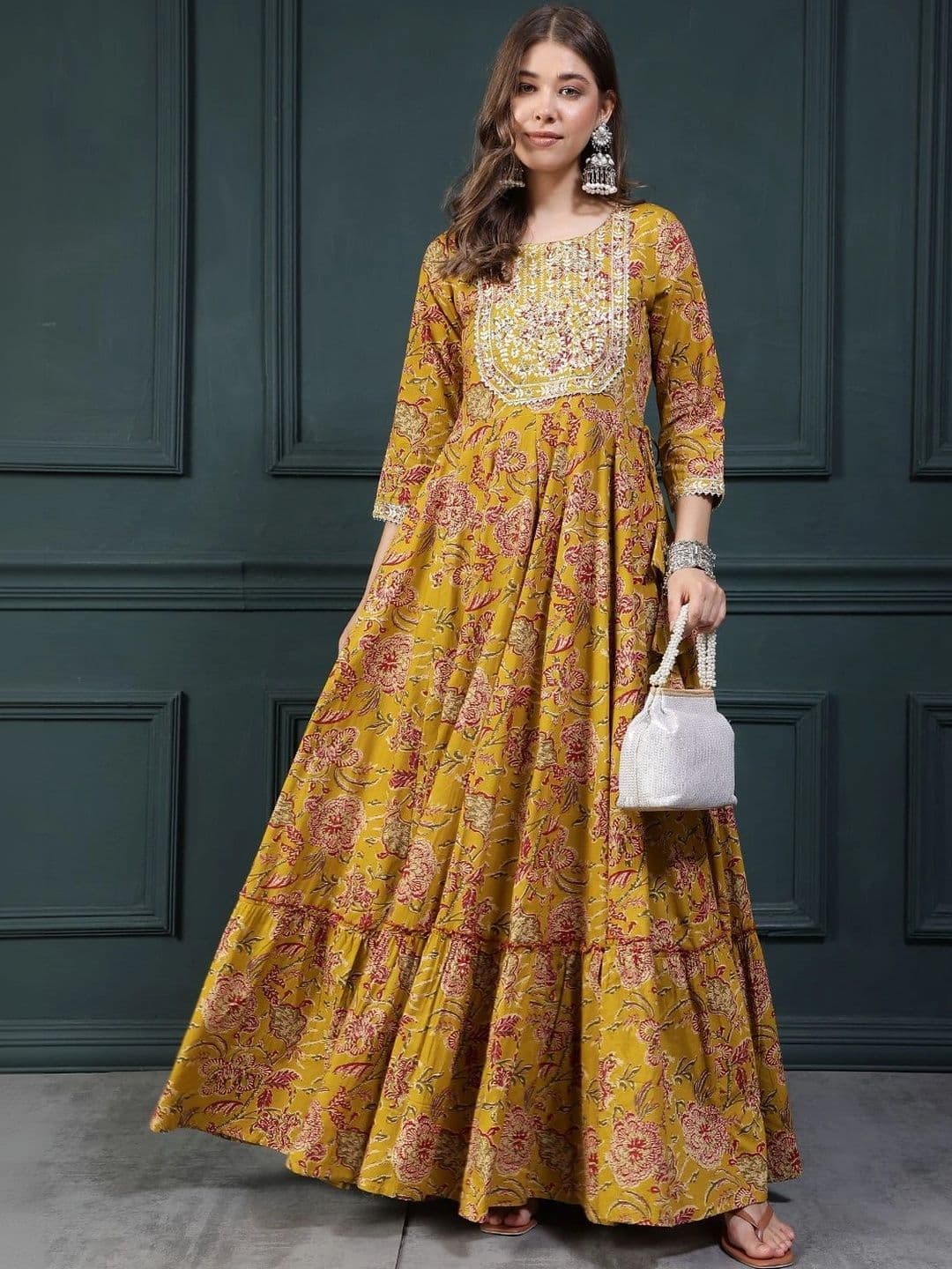 WOMENCLICK Women Floral Printed Thread Work Floral Anarkali Kurta - view 1